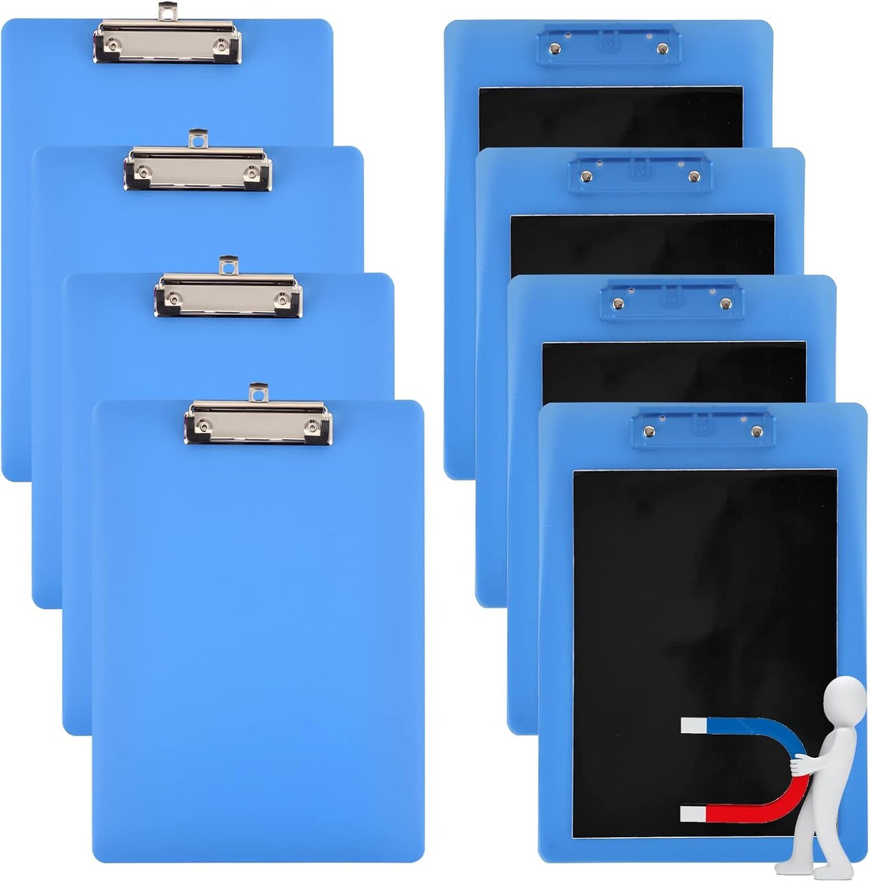 4-Pack Blue Magnetic Clipboards – 9×12.5 in Letter Size, Low Profile for Office & Home